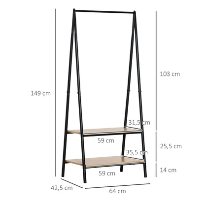HOMCOM Clothes Rack with Shoe Shelf, Laundry Shelf, Metal + Wood Black + Natural 64 x 42.5 x 149 cm