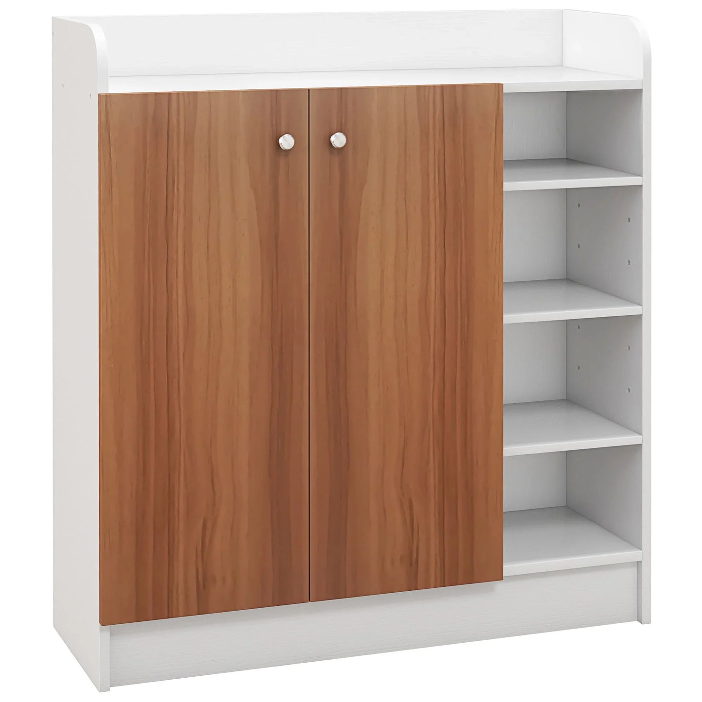 HOMCOM Schuhschrank mit 2 Türen – Schmaler Schuhregal mit verstellbaren Regalen für 12 Paar Schuhe – 83x30x90 cm Natur