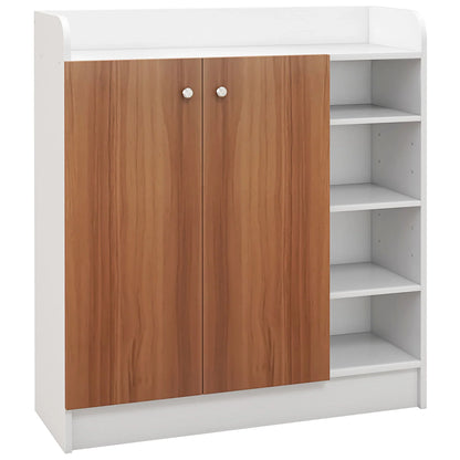 HOMCOM Schuhschrank mit 2 Türen – Schmaler Schuhregal mit verstellbaren Regalen für 12 Paar Schuhe – 83x30x90 cm Natur