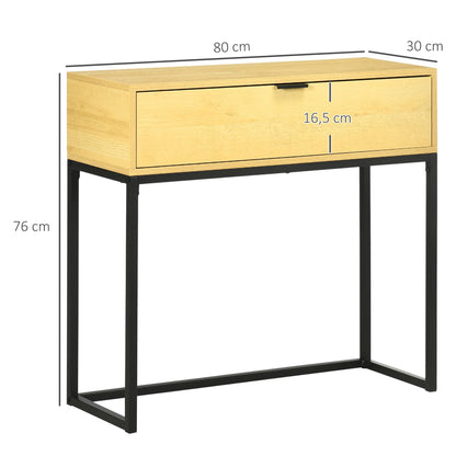 HOMCOM Console Table with Drawer Modern Side Table with Steel Legs for Hallway, Living Room, Bedroom 80x30x76 cm Natural