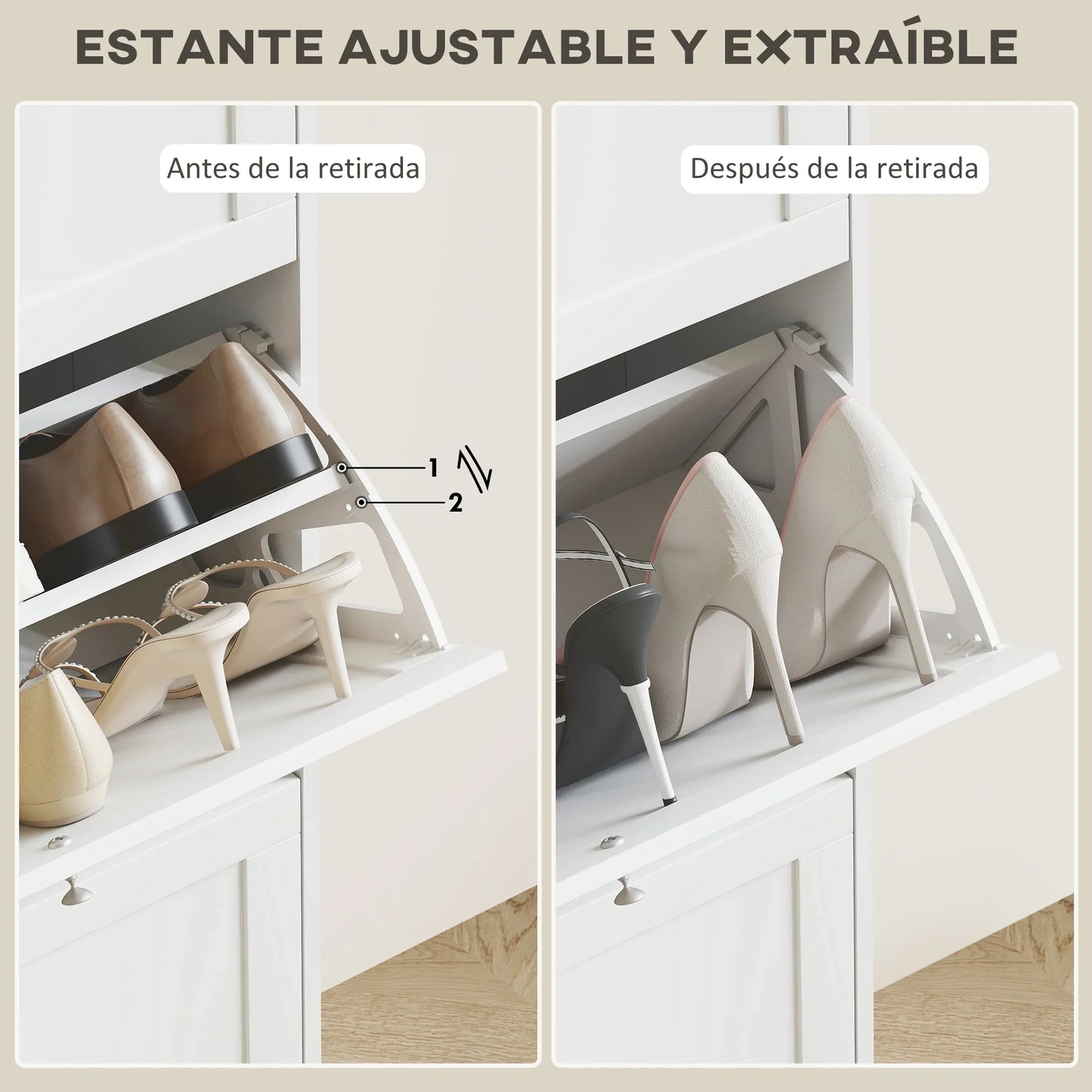 HOMCOM Schlanker Schuhschrank mit 3 Kipptüren – Schuhaufbewahrung für den Eingangsbereich mit verstellbaren Einlegeböden für 18 Paar Schuhe für schmale Flure 60x23,5x115 cm Weiß