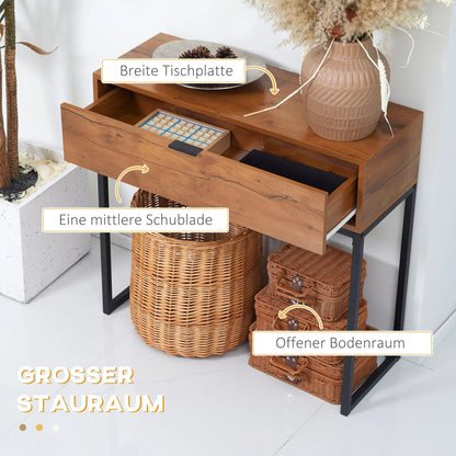HOMCOM Konsolentisch mit Stauraum, Sofatisch im Industriedesign, Seitentisch für Flur, Wohnzimmer, Diele, Stahl, Braun, 80 x 30 x 76 cm