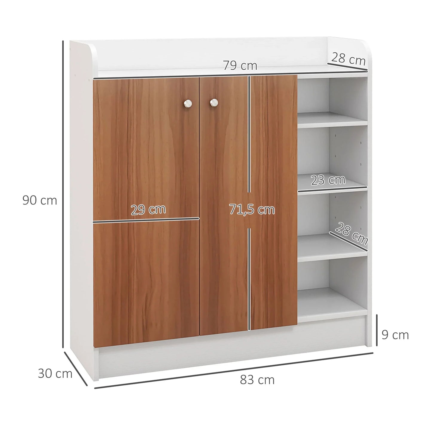 HOMCOM Schuhschrank mit 2 Türen – Schmaler Schuhregal mit verstellbaren Regalen für 12 Paar Schuhe – 83x30x90 cm Natur