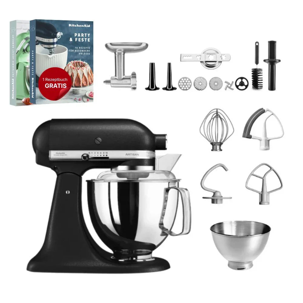 KitchenAid 4,8 L 5KSM175 Artisan Küchenmaschine Meatlover mit Ganzmetall-Fleischwolf und Spritzgebäckvorsatz