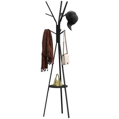 HOMCOM Kleiderständer in Baumform Metall mit 9 Haken und Regal Vintage Garderobe für Schlafzimmer und Wohnzimmer 45x45x180 cm Schwarz