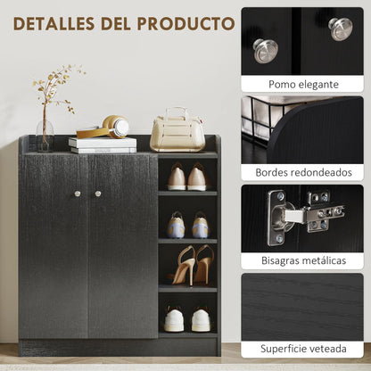 HOMCOM Shoe Cabinet with 2 Doors - Slim Shoe Rack with Adjustable Shelves for 12 Pairs of Shoes for Hallway and Entrance Area 83x30x90 cm Black