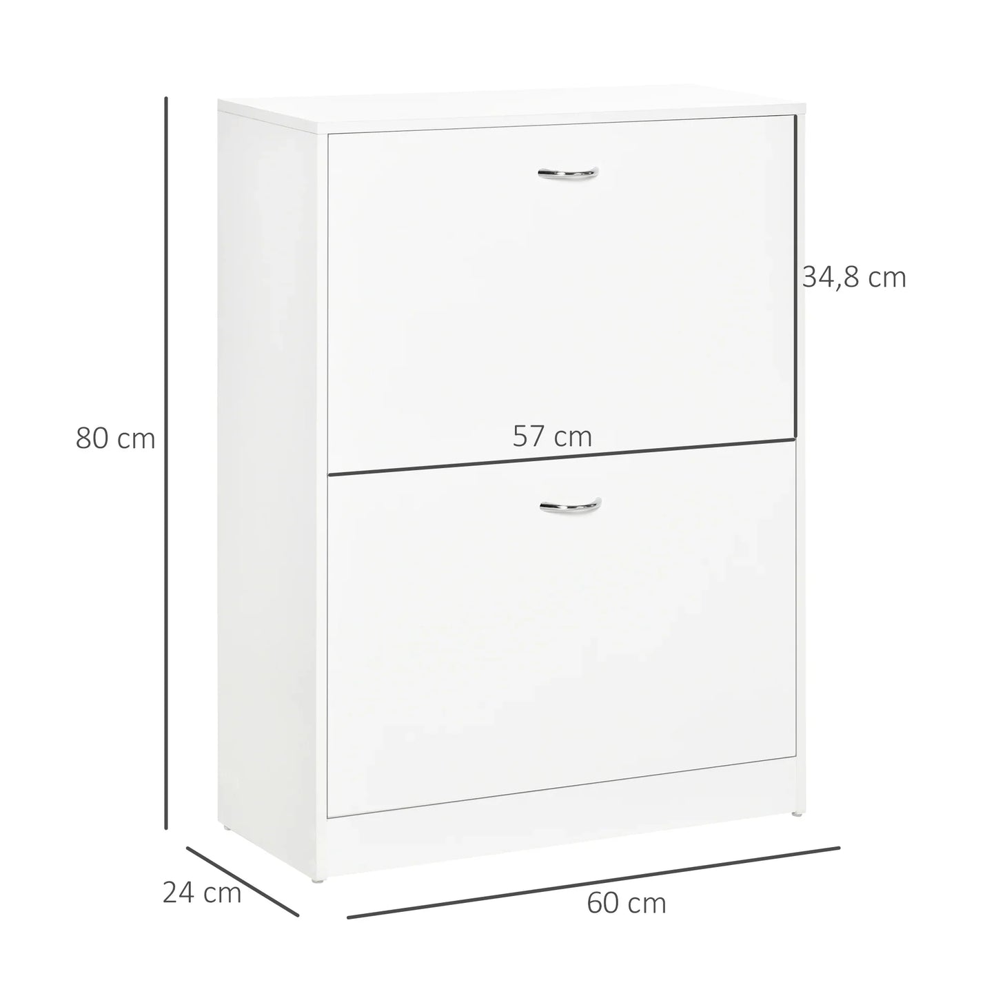 HOMCOM Moderner Schuhschrank für den Eingangsbereich - Schmales Schuhregal mit 2 Schubladen und verstellbaren Regalen für Flur 60x24x80 cm Weiß