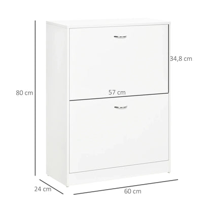 HOMCOM Moderner Schuhschrank für den Eingangsbereich - Schmales Schuhregal mit 2 Schubladen und verstellbaren Regalen für Flur 60x24x80 cm Weiß