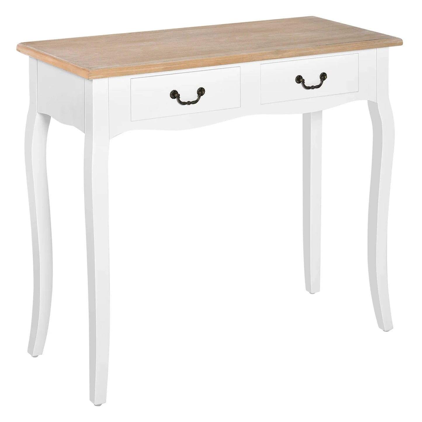 HOMCOM Konsolentisch Beistelltisch mit 2 Schubladen im Retro-Design für Flur, Vorzimmer, Wohnzimmer, Schlafzimmer, Kiefer 87x34x78,5 cm Weiß