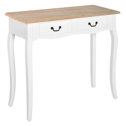 HOMCOM Konsolentisch Beistelltisch mit 2 Schubladen im Retro-Design für Flur, Vorzimmer, Wohnzimmer, Schlafzimmer, Kiefer 87x34x78,5 cm Weiß