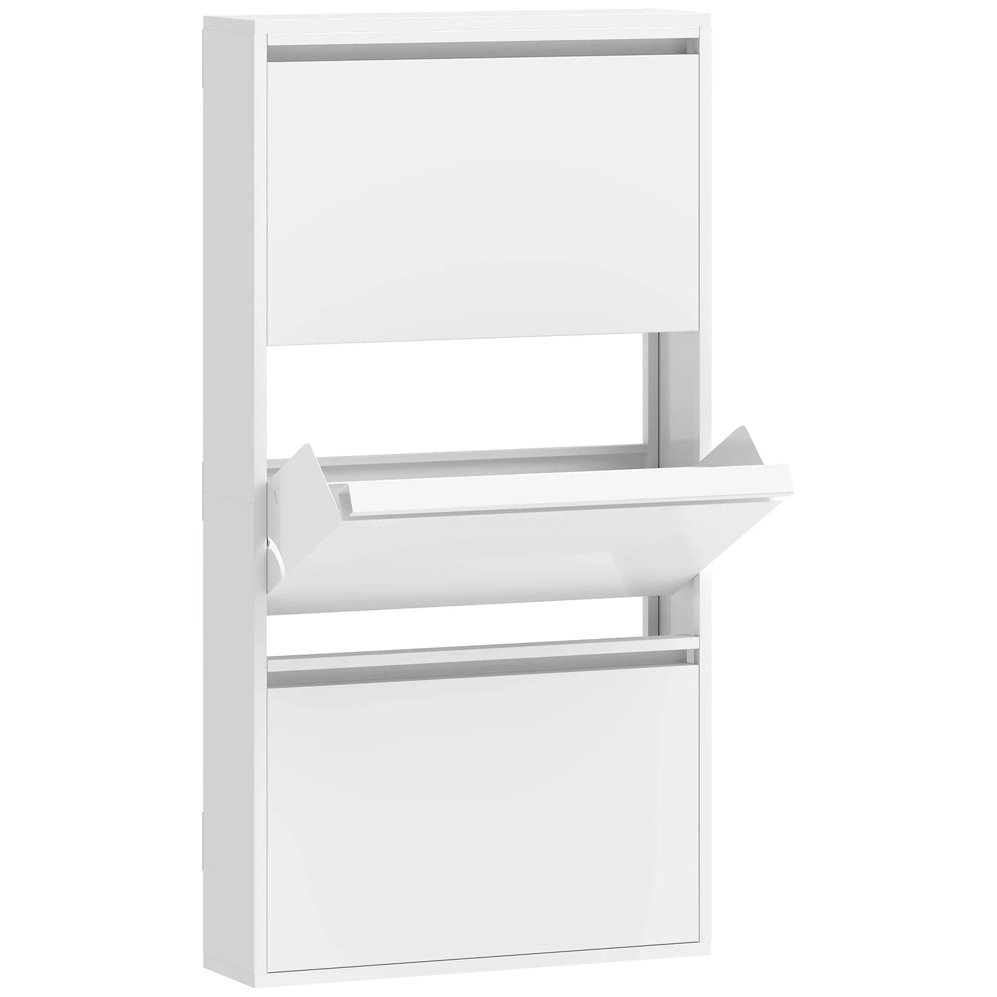 HOMCOM Metall-Schuhschrank mit 3 Kippschubladen – schlanker, wandmontierter Schuhschrank für 6 Paar Schuhe, 55 x 15 x 105,5 cm, Weiß