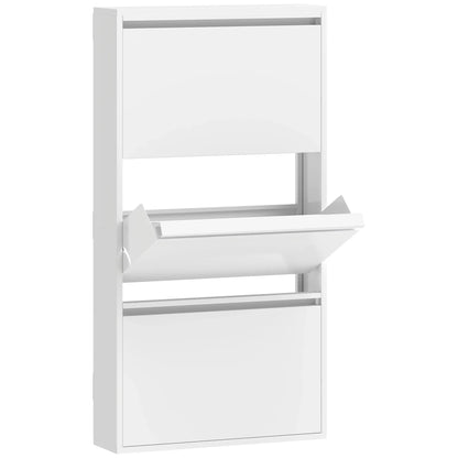 HOMCOM Metall-Schuhschrank mit 3 Kippschubladen – schlanker, wandmontierter Schuhschrank für 6 Paar Schuhe, 55 x 15 x 105,5 cm, Weiß