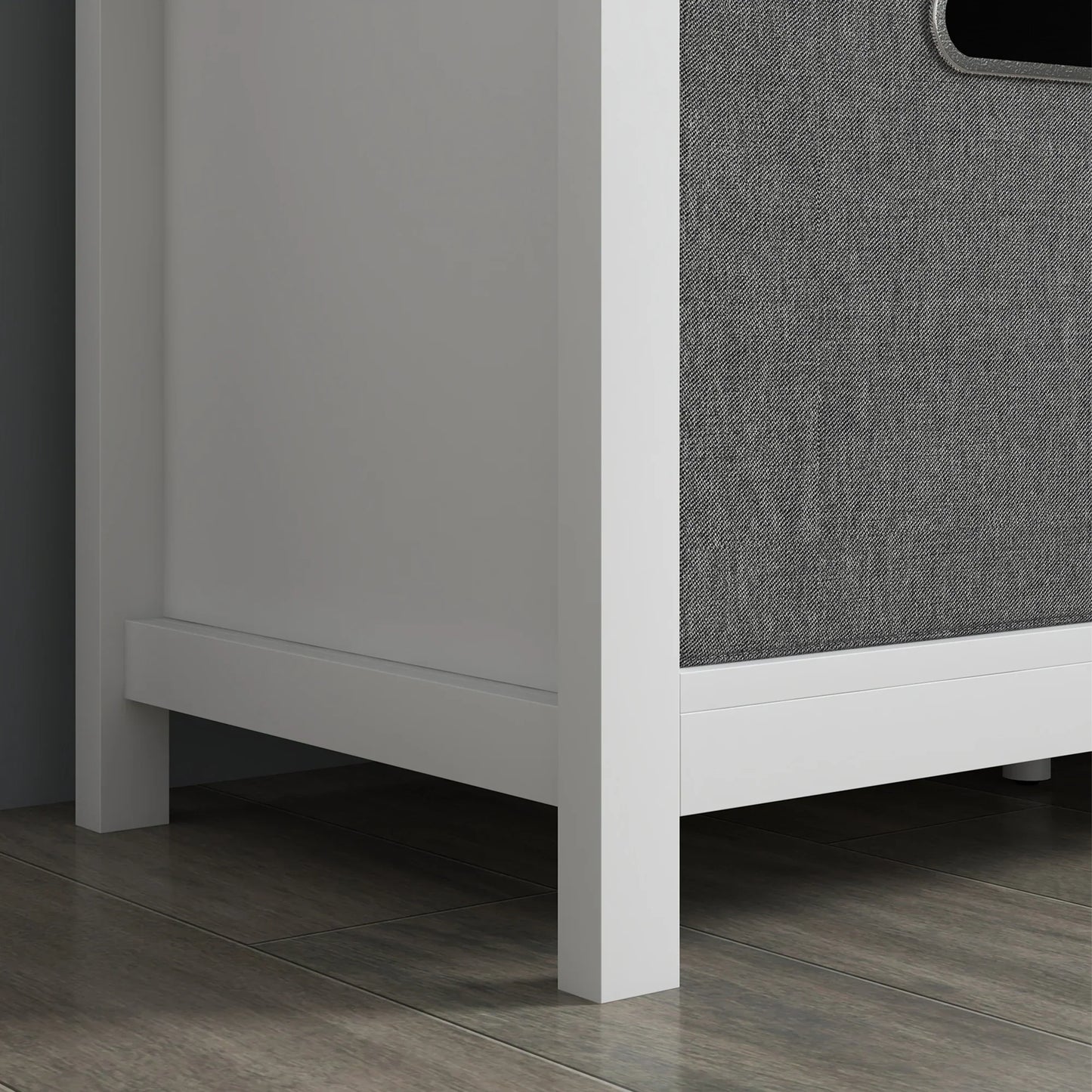 HOMCOM Schuhe-Bank mit verstellbarem 3-stufigem Regal, 2 abnehmbaren Schubladen und Polster, Möbel aus Spanplatte, 105x35x47 cm, Weiß und Grau