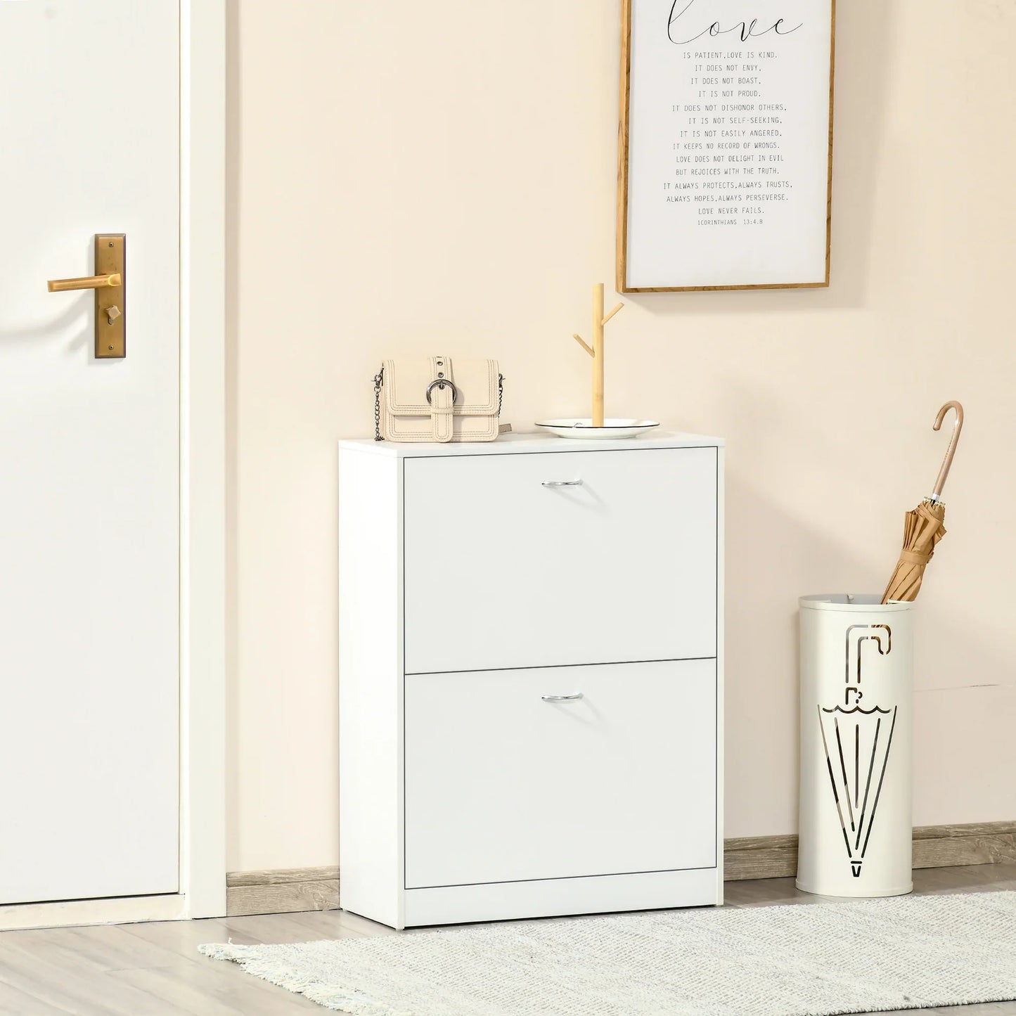 HOMCOM Moderner Schuhschrank für den Eingangsbereich - Schmales Schuhregal mit 2 Schubladen und verstellbaren Regalen für Flur 60x24x80 cm Weiß