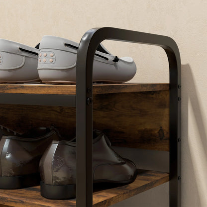 HOMCOM Schuhregal mit 4 Ebenen, Schuhregal mit Griff, Schuhständer für 11 Paar Schuhe, Platzsparende Schuhaufbewahrung, Schuhorganizer für Eingangsbereich, Flur, Rustikal Braun