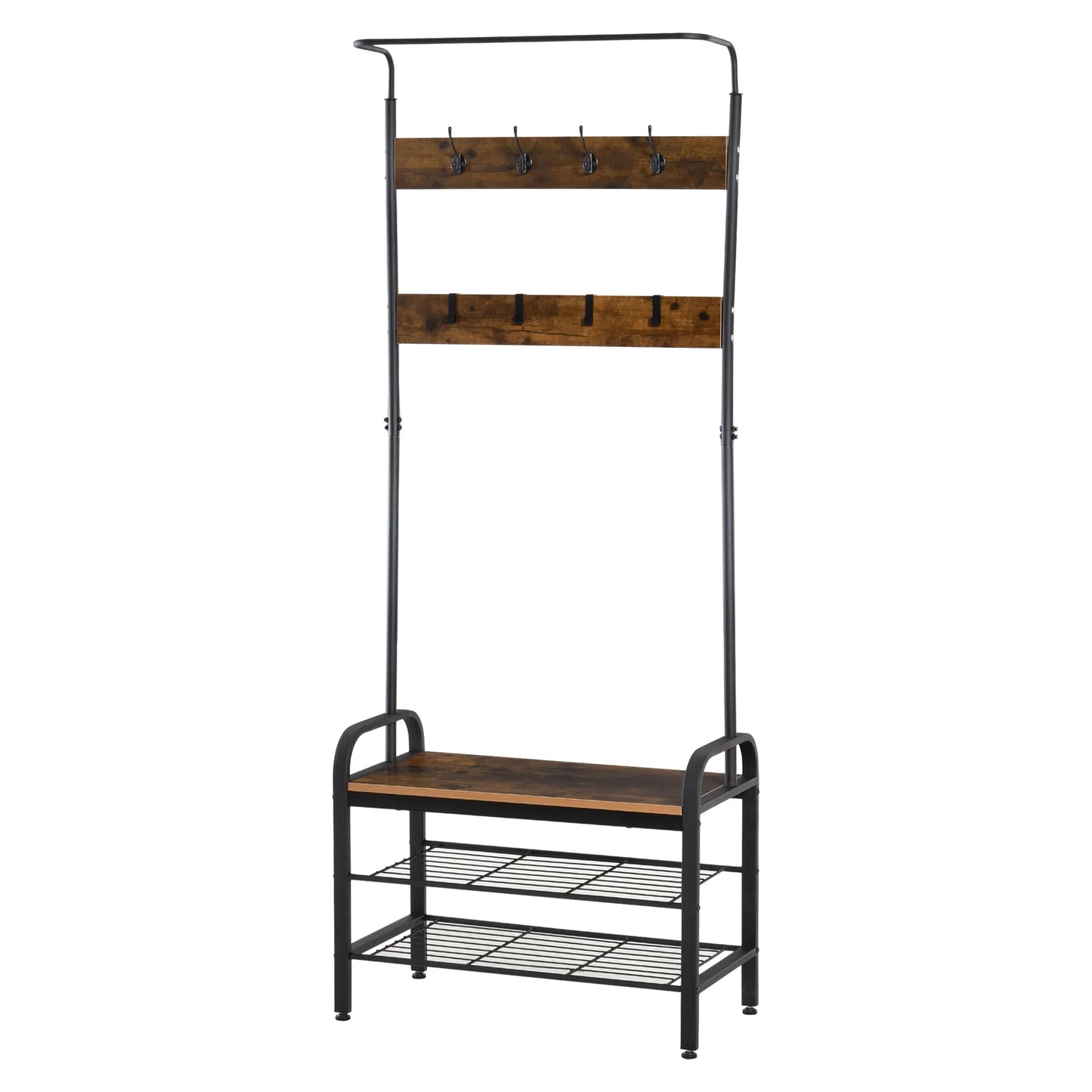 HOMCOM Clothes Rail Shoe Rack with 8 Hooks and 2 Shelves MDF Black 72.8 x 34 x 182 cm