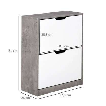 HOMCOM Wooden Shoe Cabinet Shoe Rack with 2 Folding Doors and 4 Shelves for 8 Pairs in the Entrance Hallway Bedroom 62.5x26x81 cm Grey