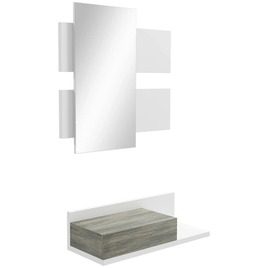 HOMCOM Flurmöbel-Set mit Spiegel und Konsole, Wandmontage, Modern, 75x3,5x75 cm und 75x30,5x20 cm, Grau und Weiß