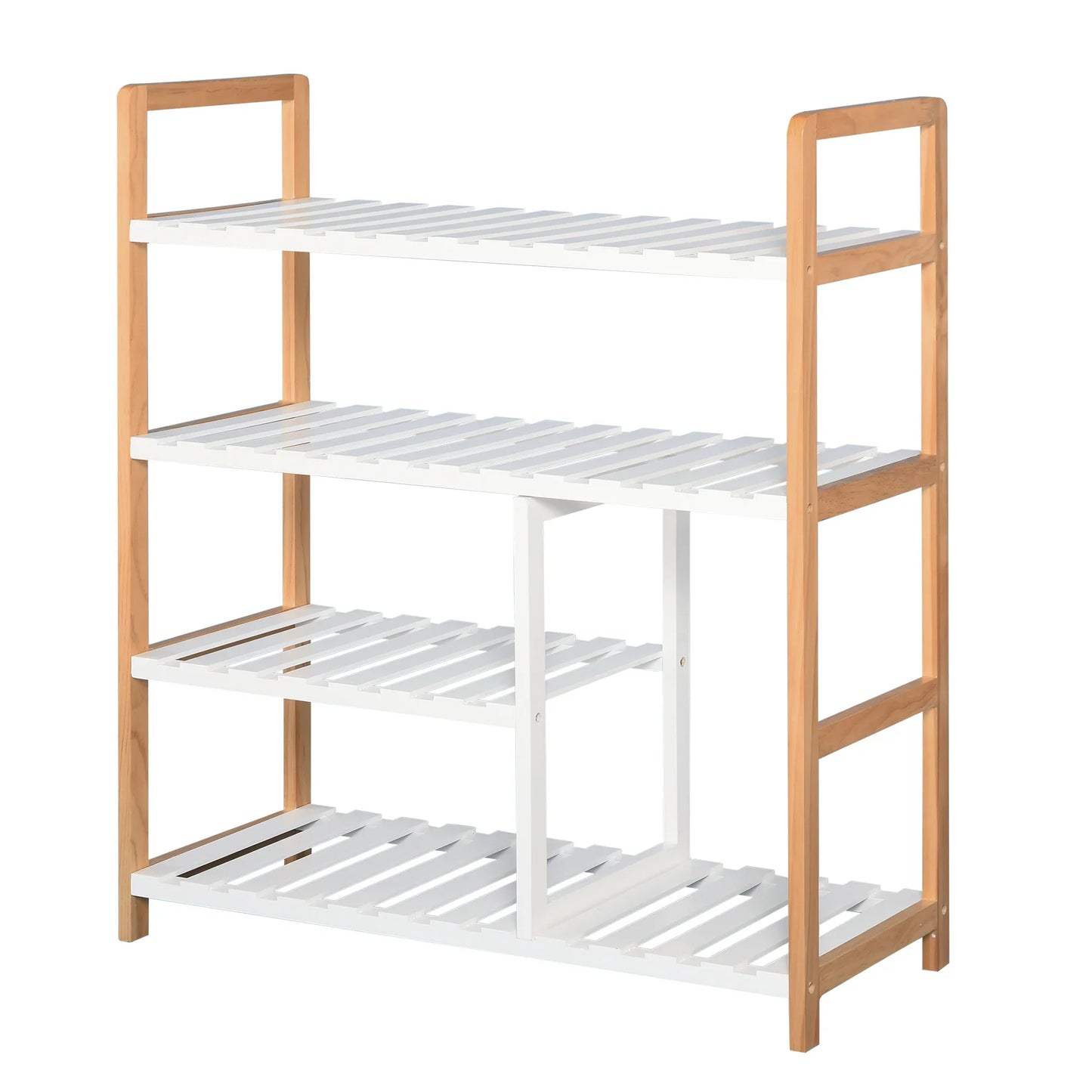HOMCOM Schuhregal mit 4 Ebenen für bis zu 11 Paar Schuhe und Stiefelfach aus massivem Kiefernholz, 68x26x78 cm, Weiß