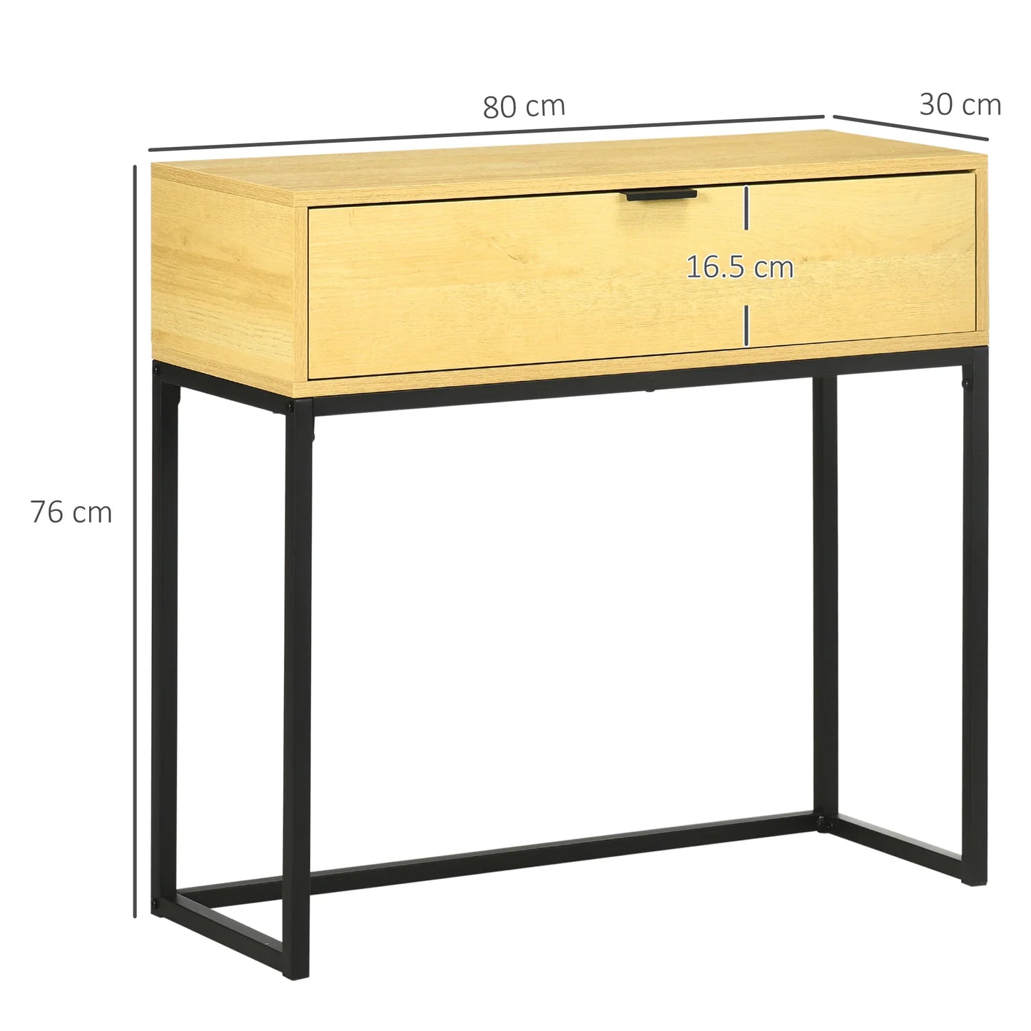 HOMCOM Console Table with Drawer Modern Side Table with Steel Legs for Hallway, Living Room, Bedroom 80x30x76 cm Natural