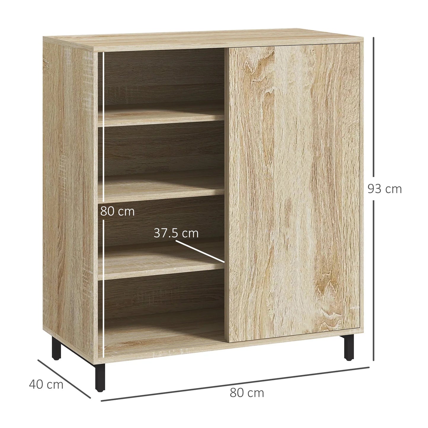 HOMCOM 4-stöckiger Schuhregal für den Eingangsbereich, Spanplatte und Stahl, Schuhaufbewahrung mit Schiebetür, Schuhlift mit Regalen für bis zu 12 Paar Schuhe, 80x40x93 cm, Holzfarbe