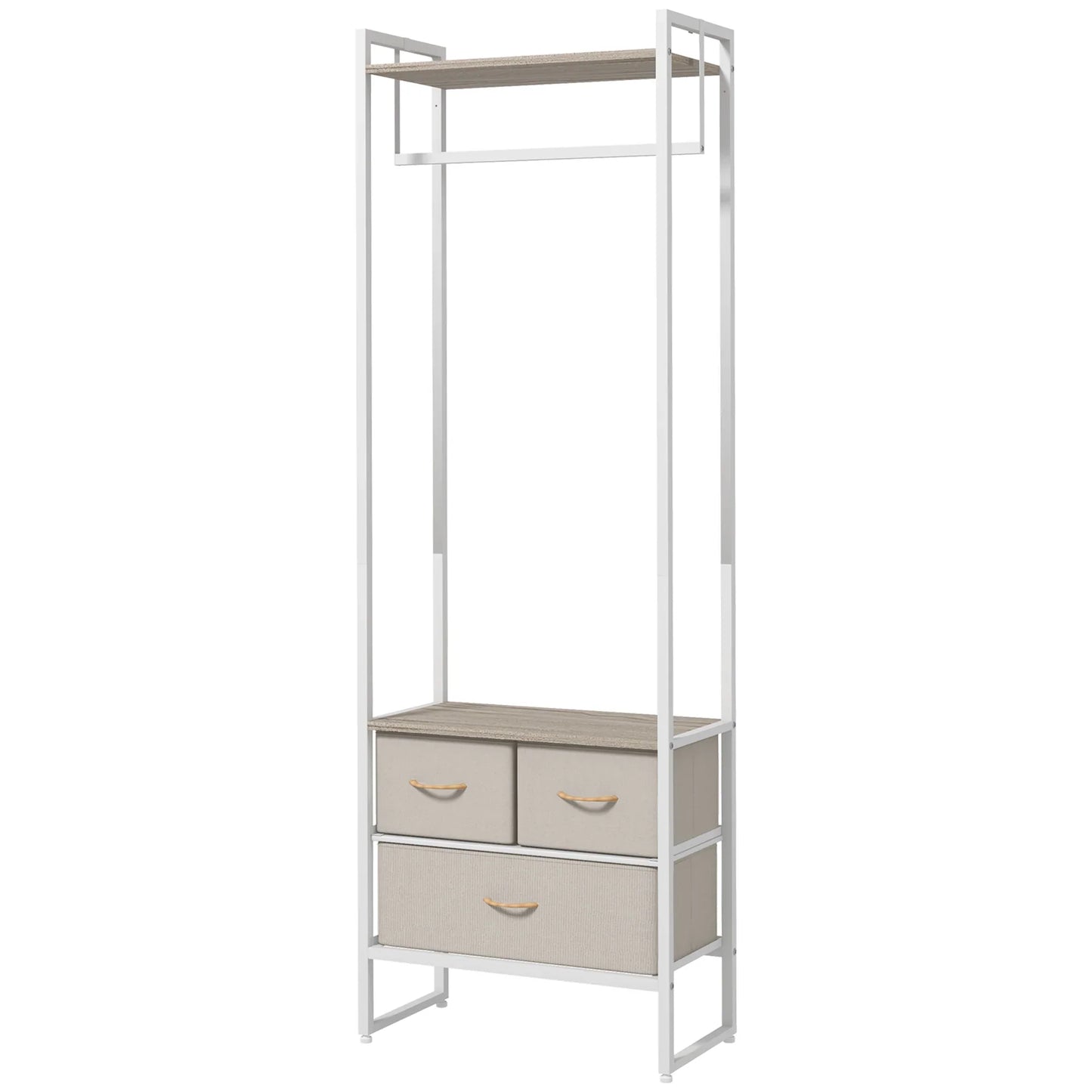 HOMCOM Garderobenständer für Flur mit 3 Stoffschubladen, Kleiderstange und Ablage für Flur, Schlafzimmer, Wohnzimmer 58,5x30x178 cm Natur