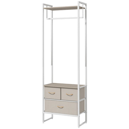 HOMCOM Garderobenständer für Flur mit 3 Stoffschubladen, Kleiderstange und Ablage für Flur, Schlafzimmer, Wohnzimmer 58,5x30x178 cm Natur