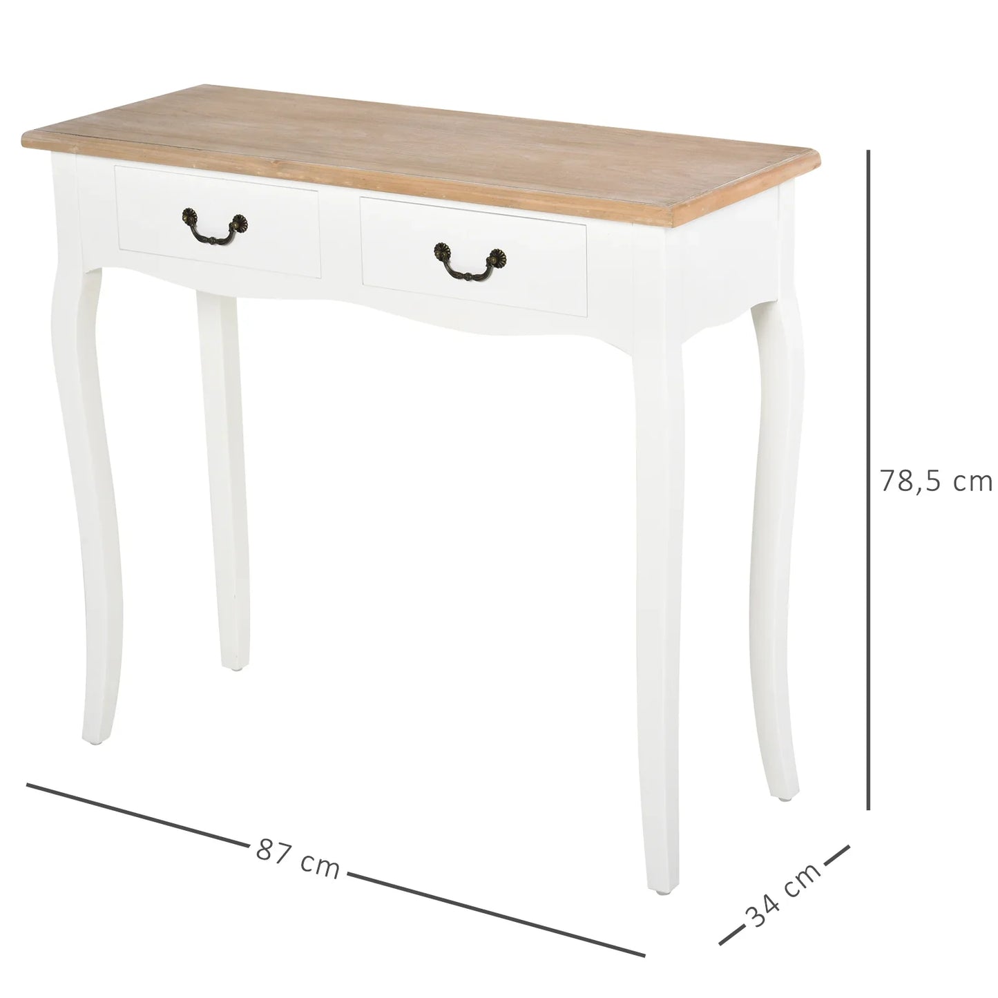 HOMCOM Konsolentisch Beistelltisch mit 2 Schubladen im Retro-Design für Flur, Vorzimmer, Wohnzimmer, Schlafzimmer, Kiefer 87x34x78,5 cm Weiß