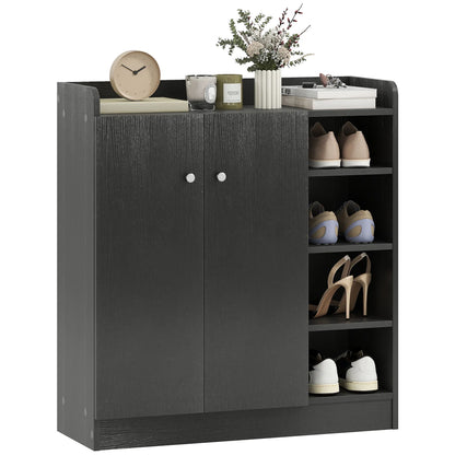 HOMCOM Shoe Cabinet with 2 Doors - Slim Shoe Rack with Adjustable Shelves for 12 Pairs of Shoes for Hallway and Entrance Area 83x30x90 cm Black