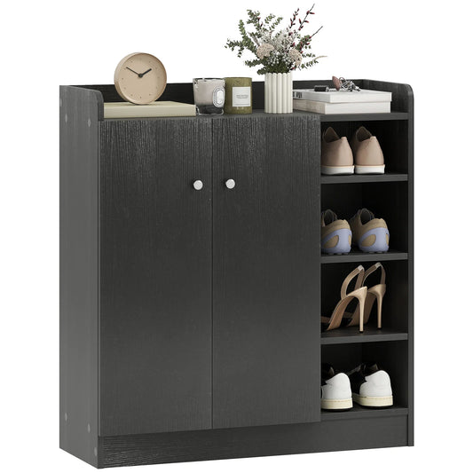 HOMCOM Shoe Cabinet with 2 Doors - Slim Shoe Rack with Adjustable Shelves for 12 Pairs of Shoes for Hallway and Entrance Area 83x30x90 cm Black