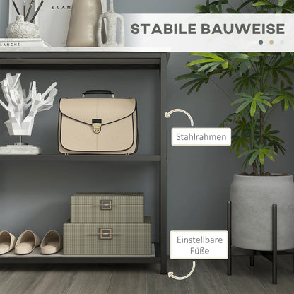 HOMCOM Konsolentisch, Flurtisch mit 3 Regalen, 100 x 30 x 80 cm, Beistelltisch, kleiner Präsentationstisch für schmale Räume, Flur, Diele, Wohnzimmer, Schlafzimmer, Weiß