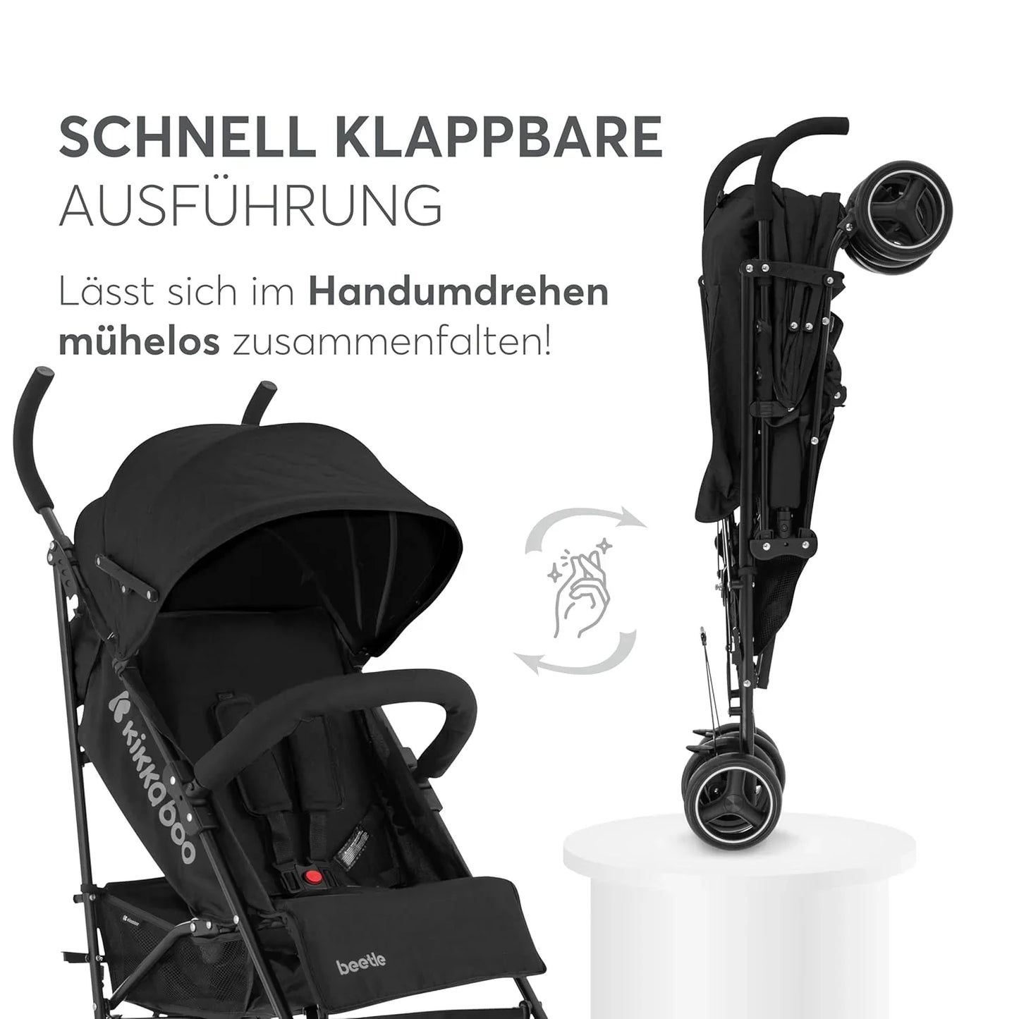 KikkaBoo BEETLE Stroller, Pushchair up to 22 kg, foldable, lightweight, compact, Black