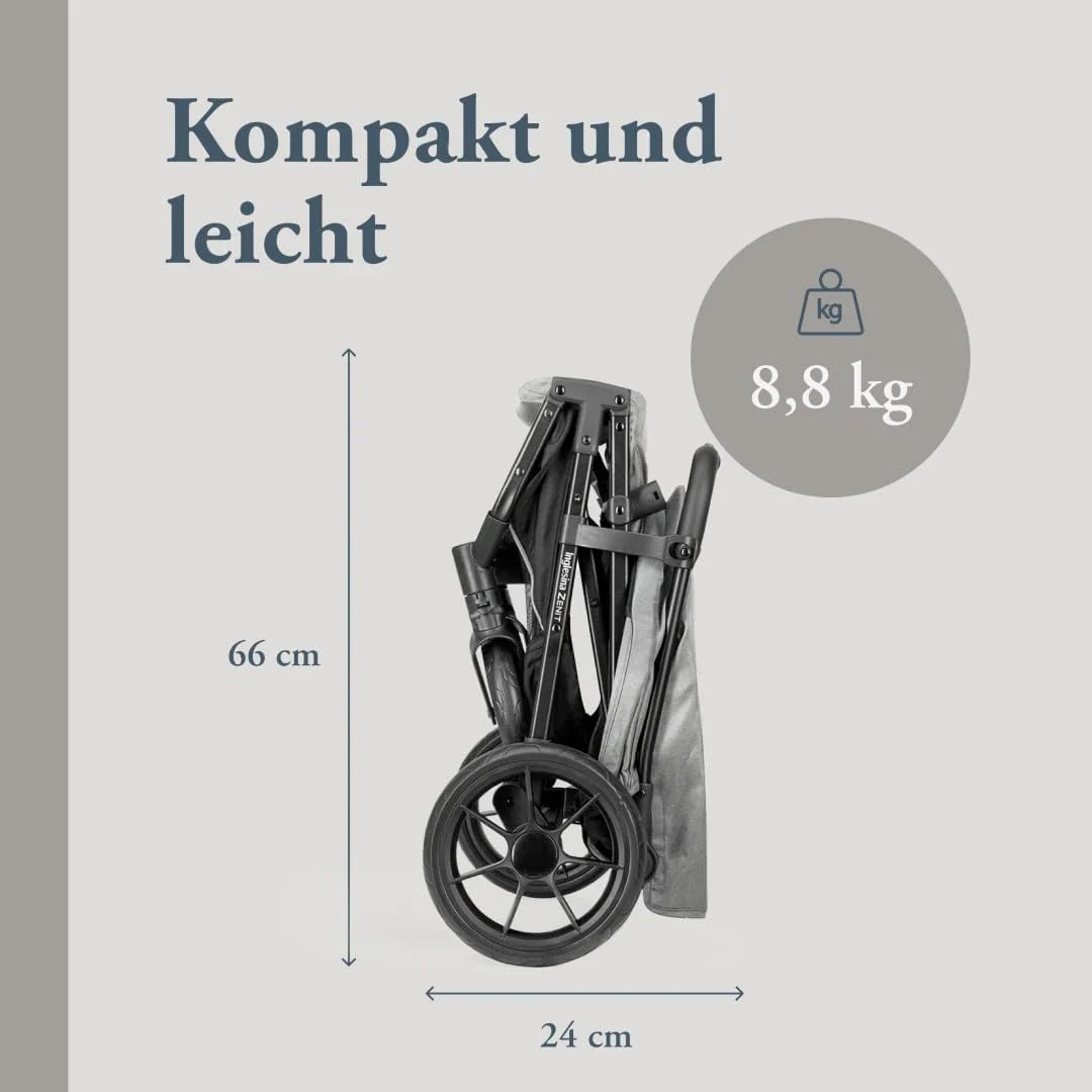 Inglesina Zenit Stroller, Grey, Compact, Fits up to 22 kg, Suspension Wheels, Wide Seat, Amazon Exclusive